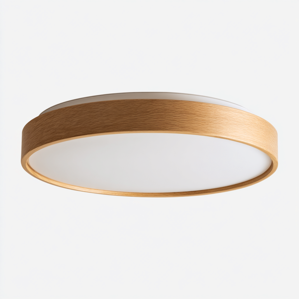 Plafonnier - bois-métal - 40x40x9 cm - bois-blanc - style moderne-Dengetio