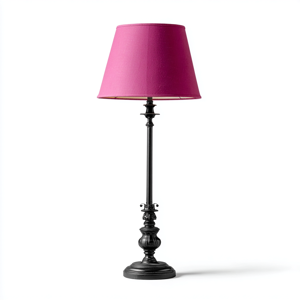 Lampadaire sur pied-Metal-Tissu-38x38x158 cm-Noir-Rose fuchsia-Style classique decoratif-Dengetio