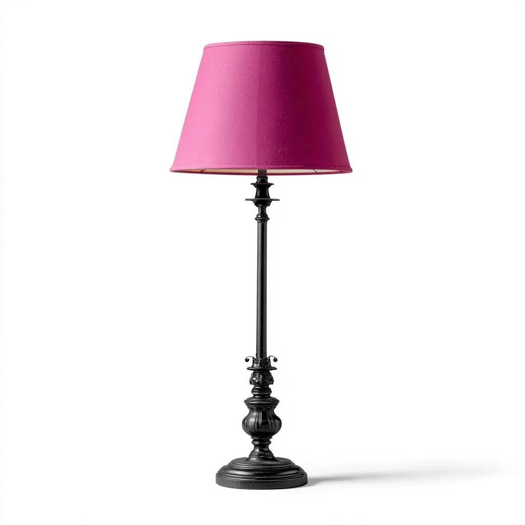 Lampadaire sur pied-Metal-Tissu-38x38x158 cm-Noir-Rose fuchsia-Style classique decoratif-Dengetio