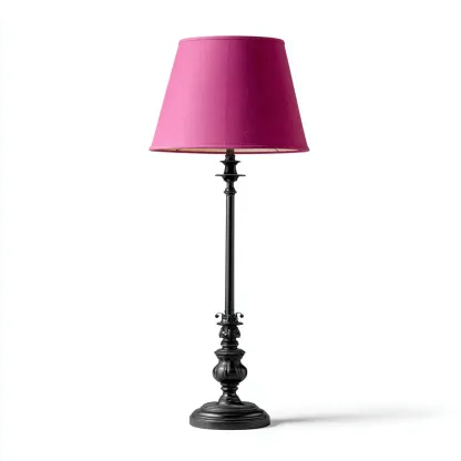 Lampadaire sur pied-Metal-Tissu-38x38x158 cm-Noir-Rose fuchsia-Style classique decoratif-Dengetio