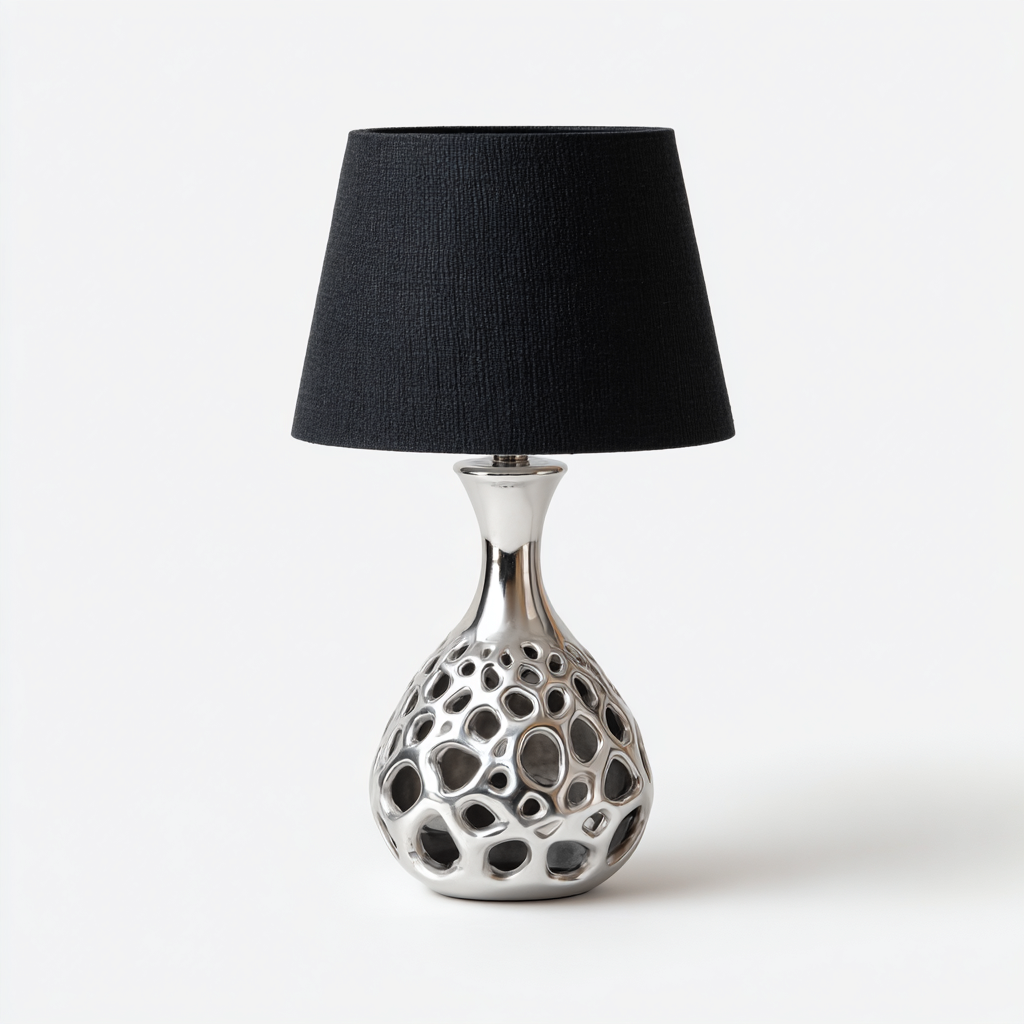 Lampe de table - métal-tissu - 29x29x54 cm - noir-argent - style moderne-Dengetio