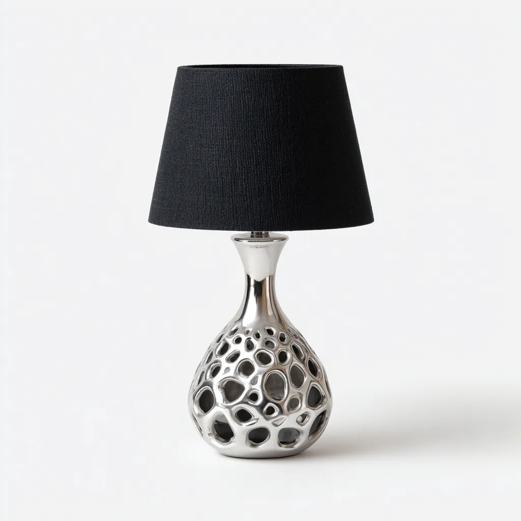 Lampe de table - métal-tissu - 29x29x54 cm - noir-argent - style moderne-Dengetio