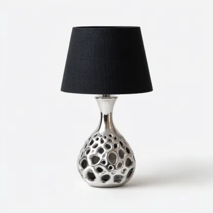 Lampe de table - métal-tissu - 29x29x54 cm - noir-argent - style moderne-Dengetio