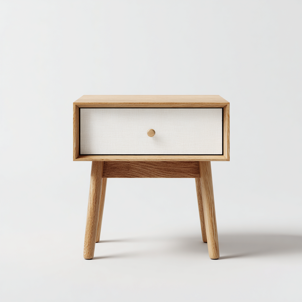 Table de chevet-bois massif-MDF-43x35x55cm-chene clair-blanc casse-style scandinave-Dengetio