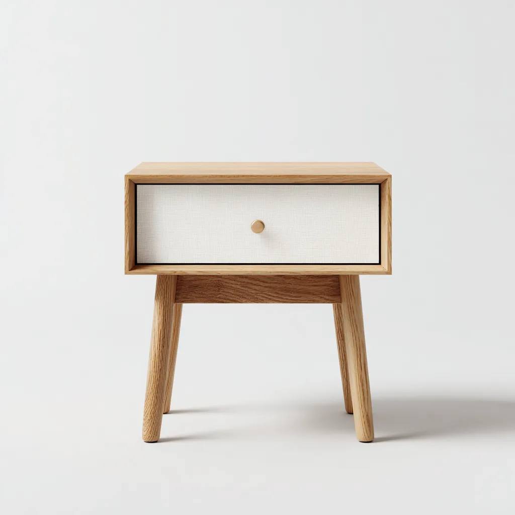 Table de chevet-bois massif-MDF-43x35x55cm-chene clair-blanc casse-style scandinave-Dengetio