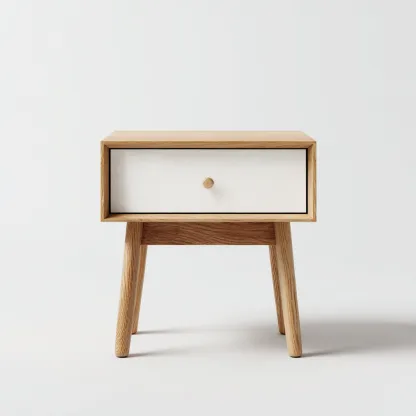 Table de chevet-bois massif-MDF-43x35x55cm-chene clair-blanc casse-style scandinave-Dengetio