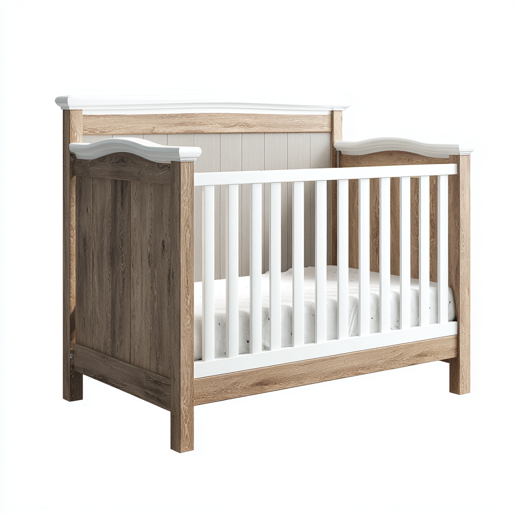 Lit bébé - bois - 126x66x92 cm - bois naturel-blanc - style classique-Dengetio