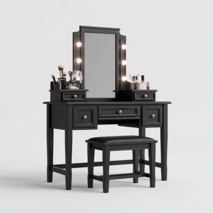 Coiffeuse-MDF-metal-verre-98x44x140 cm-noir-style vintage-Dengetio