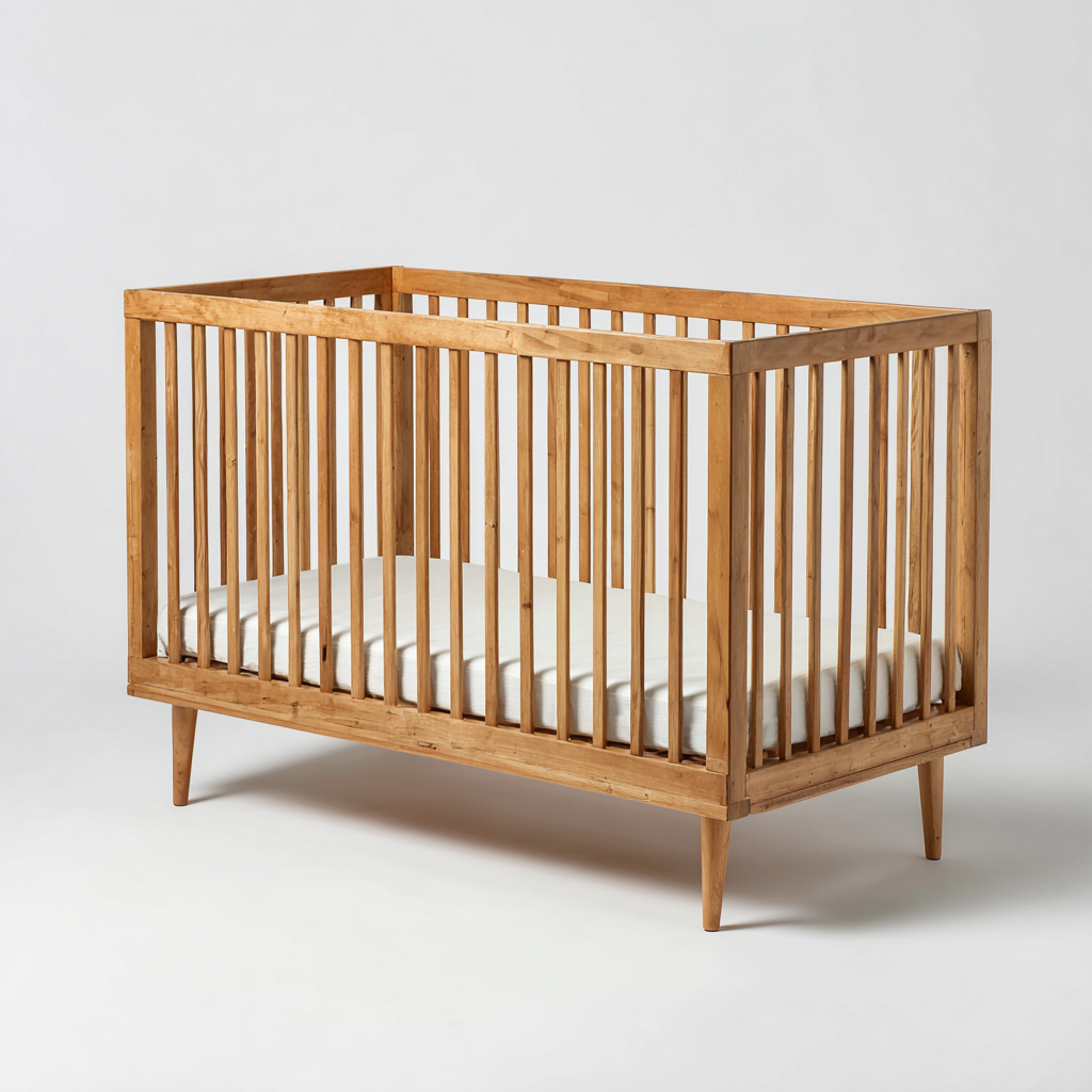 Lit bébé-bois massif-124x64x85 cm-bois naturel-design sécurisé à barreaux-Dengetio