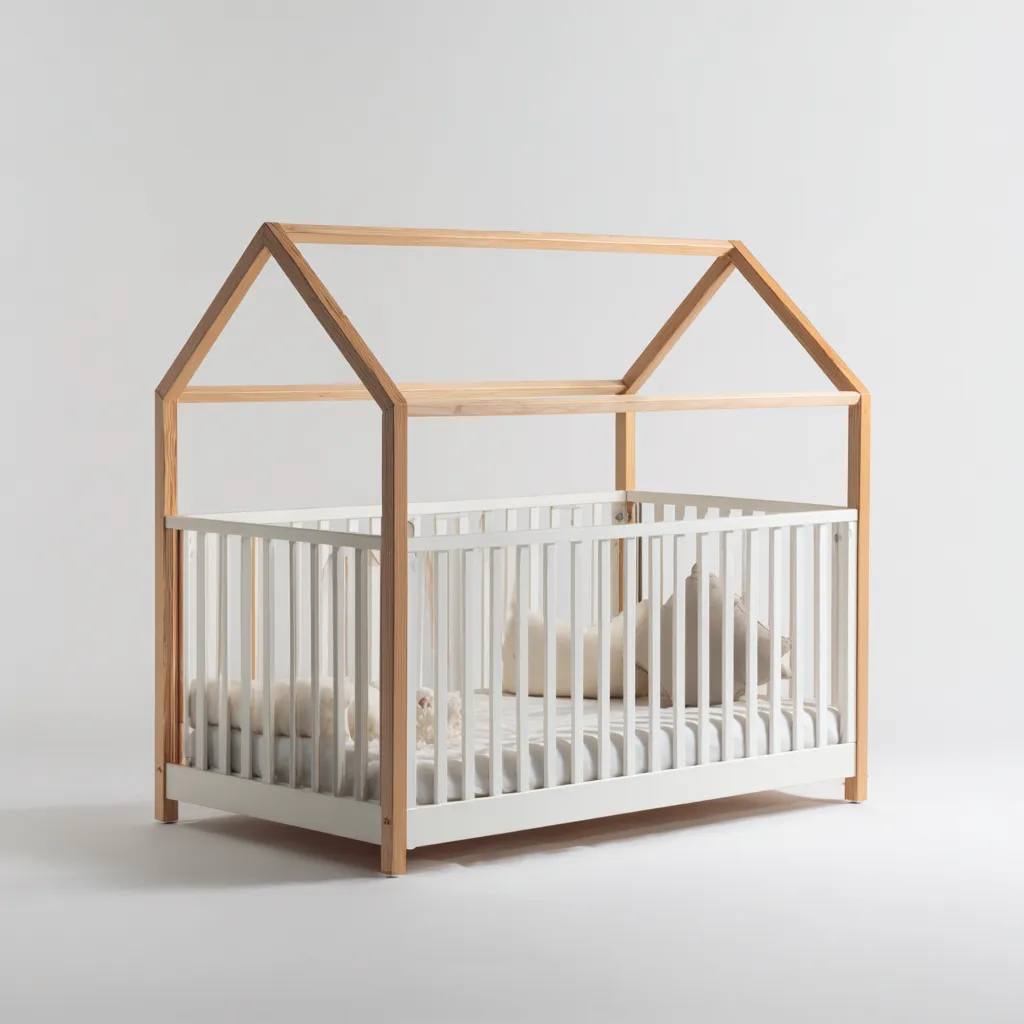 Lit bébé-bois massif-132x70x158 cm-blanc et bois clair-structure cabane ouverte-Dengetio