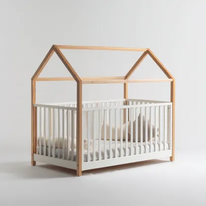 Lit bébé-bois massif-132x70x158 cm-blanc et bois clair-structure cabane ouverte-Dengetio