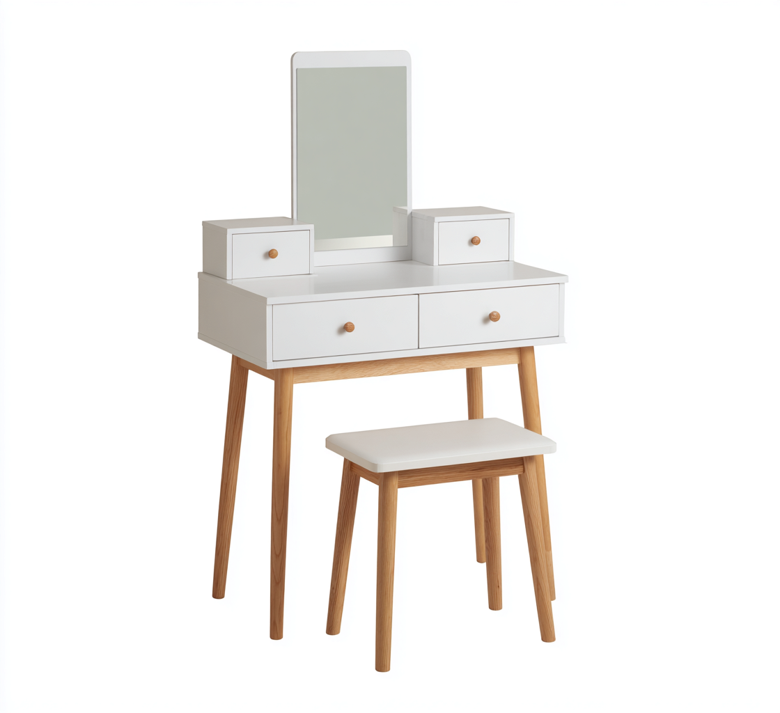 Coiffeuse-MDF-bois-74x37x128 cm-blanc-bois-style scandinave-Dengetio