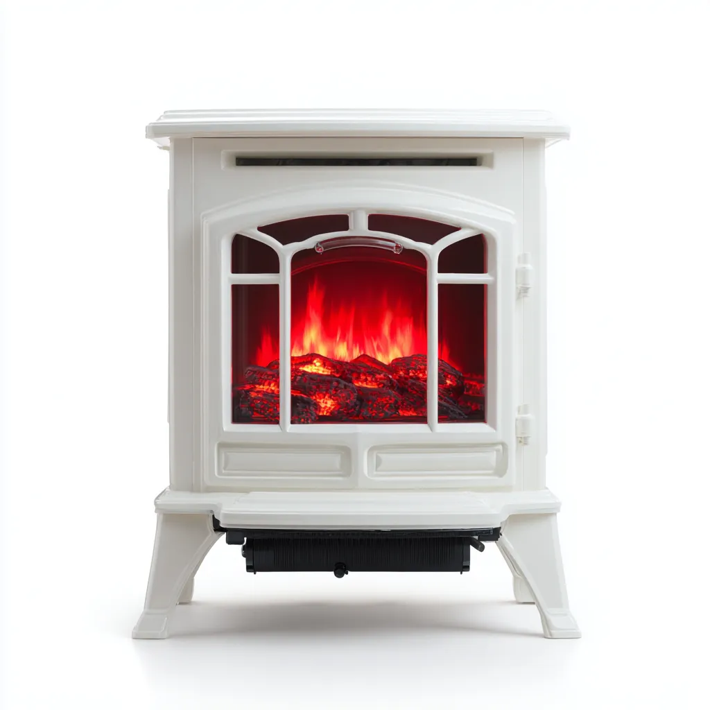Cheminée électrique sur pied-metal-verre-62x38x66 cm-blanc-style rétro-Dengetio