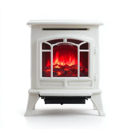 Cheminée électrique sur pied-metal-verre-62x38x66 cm-blanc-style rétro-Dengetio