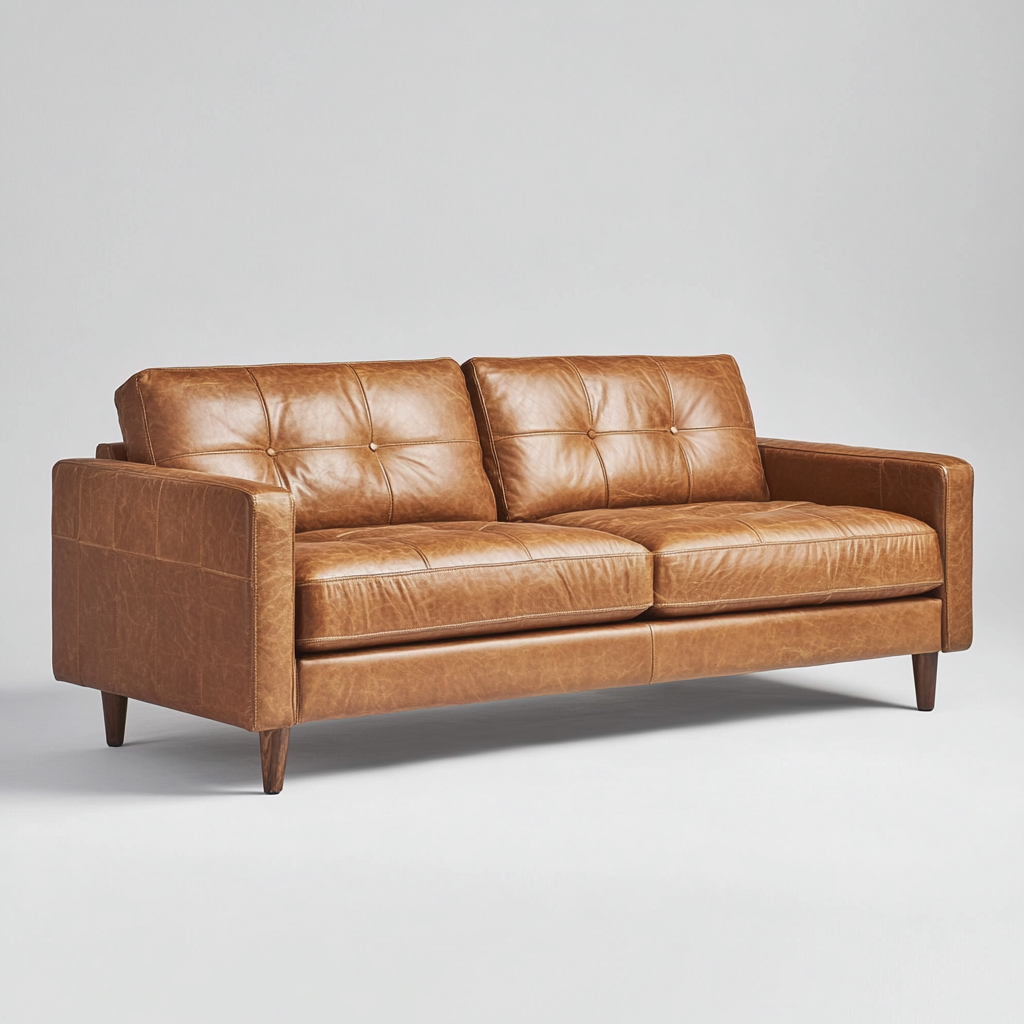 Canapé 2 places - cuir-bois - 170x92x85 cm - marron clair - style moderne pour salon-Dengetio