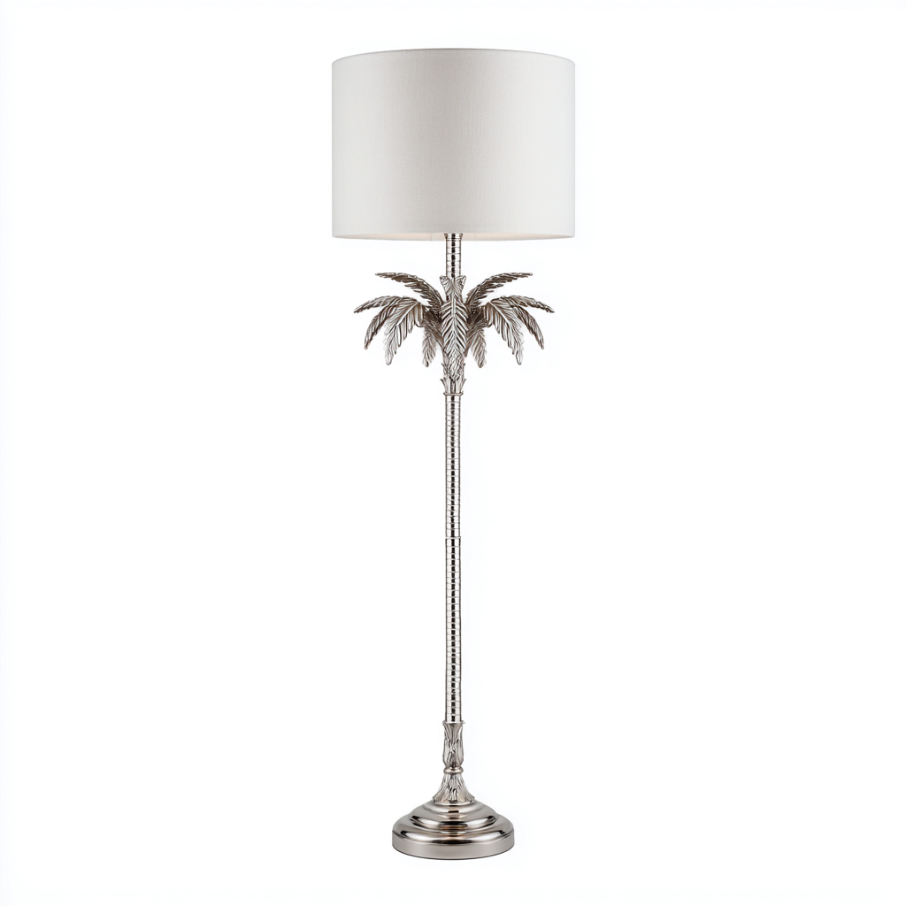 Lampadaire-Metal-Tissu-40x40x165 cm-Argent-Blanc-Eclairage interieur style elegant decoratif-Dengetio