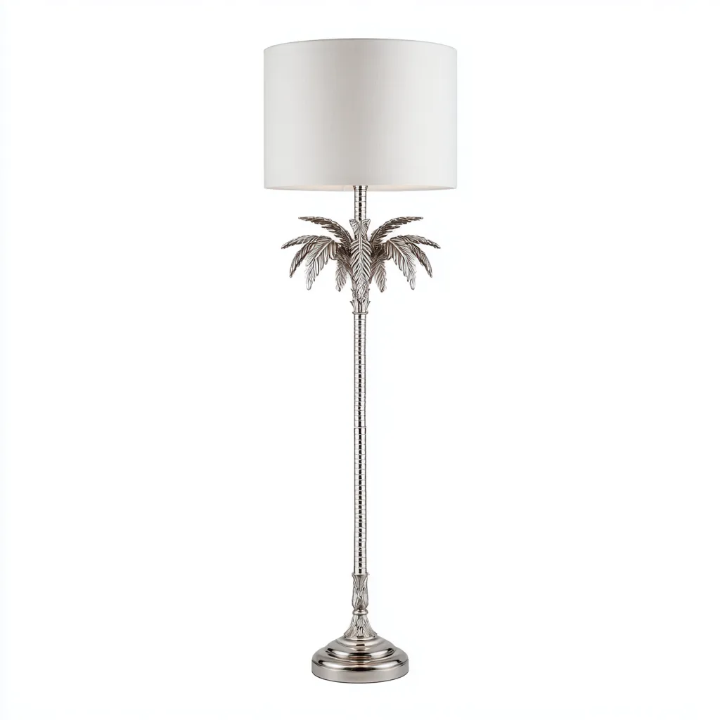 Lampadaire-Metal-Tissu-40x40x165 cm-Argent-Blanc-Eclairage interieur style elegant decoratif-Dengetio