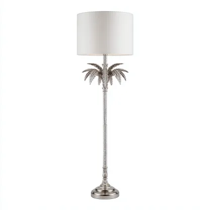 Lampadaire-Metal-Tissu-40x40x165 cm-Argent-Blanc-Eclairage interieur style elegant decoratif-Dengetio