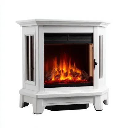 Cheminée électrique d angle sur pied-metal-verre-bois-76x45x82 cm-blanc-style classique-Dengetio