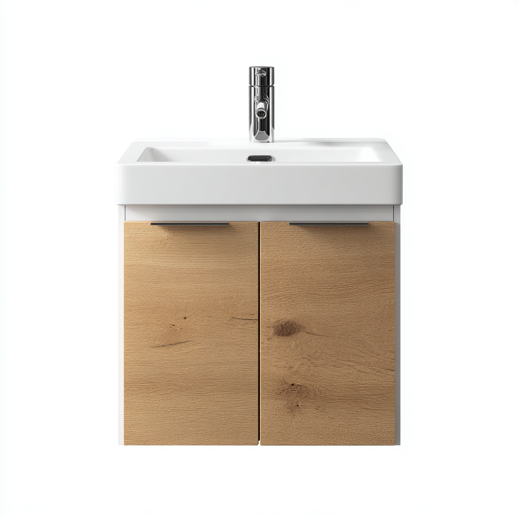 Meuble vasque-mdf-ceramique-60x45x55cm-blanc-chene-style moderne-Dengetio