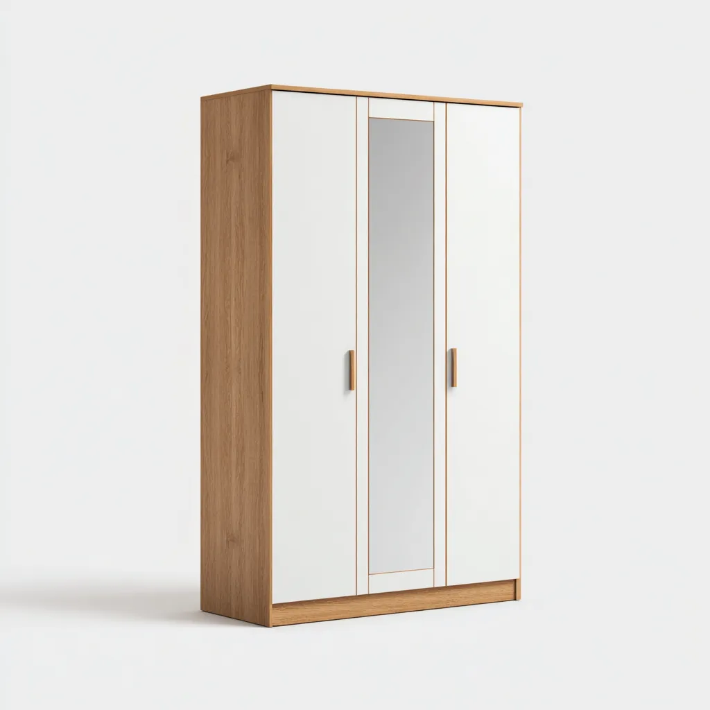 Armoire - Panneaux dérivés de bois-Verre - 121x58x199 cm - Blanc-Chêne - Style contemporain-Dengetio