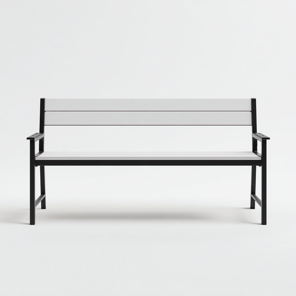 Panca da giardino in metallo e legno 150x45x80 cm - bianco-nero - stile moderno-Cozymyyard