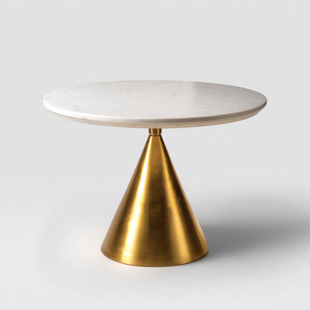 Tavolo da pranzo con piano rotondo in marmo e base in metallo 120x120x75 cm - bianco-oro - design moderno-Cozymyyard