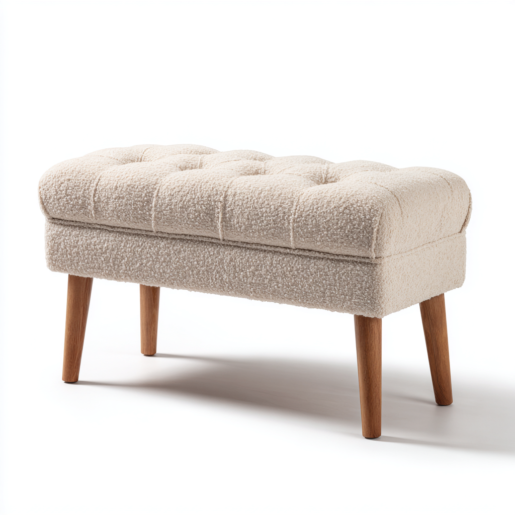 Panca per letto imbottita in tessuto bouclé e legno 120x45x45 cm - beige - stile moderno per camera da letto-Cozymyyard