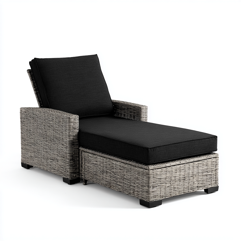 Lettino da sole in rattan sintetico 190x80x75 cm - grigio-nero - relax da giardino-Cozymyyard