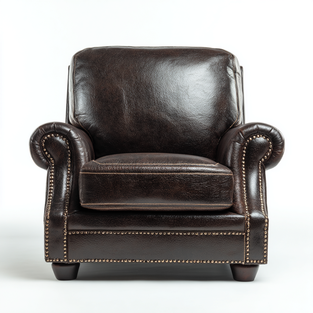 Poltrona rivestita in pelle imbottita 95x90x90 cm - marrone - stile classico-Cozymyyard