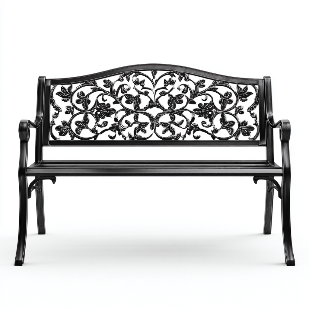 Panche da giardino in metallo decorato 120x55x90 cm - nero - design classico per esterni-Cozymyyard