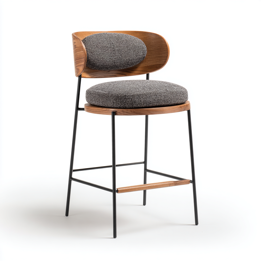 Sgabello da bar in legno e metallo con seduta imbottita 47x49x96 cm - grigio - design moderno-Cozymyyard