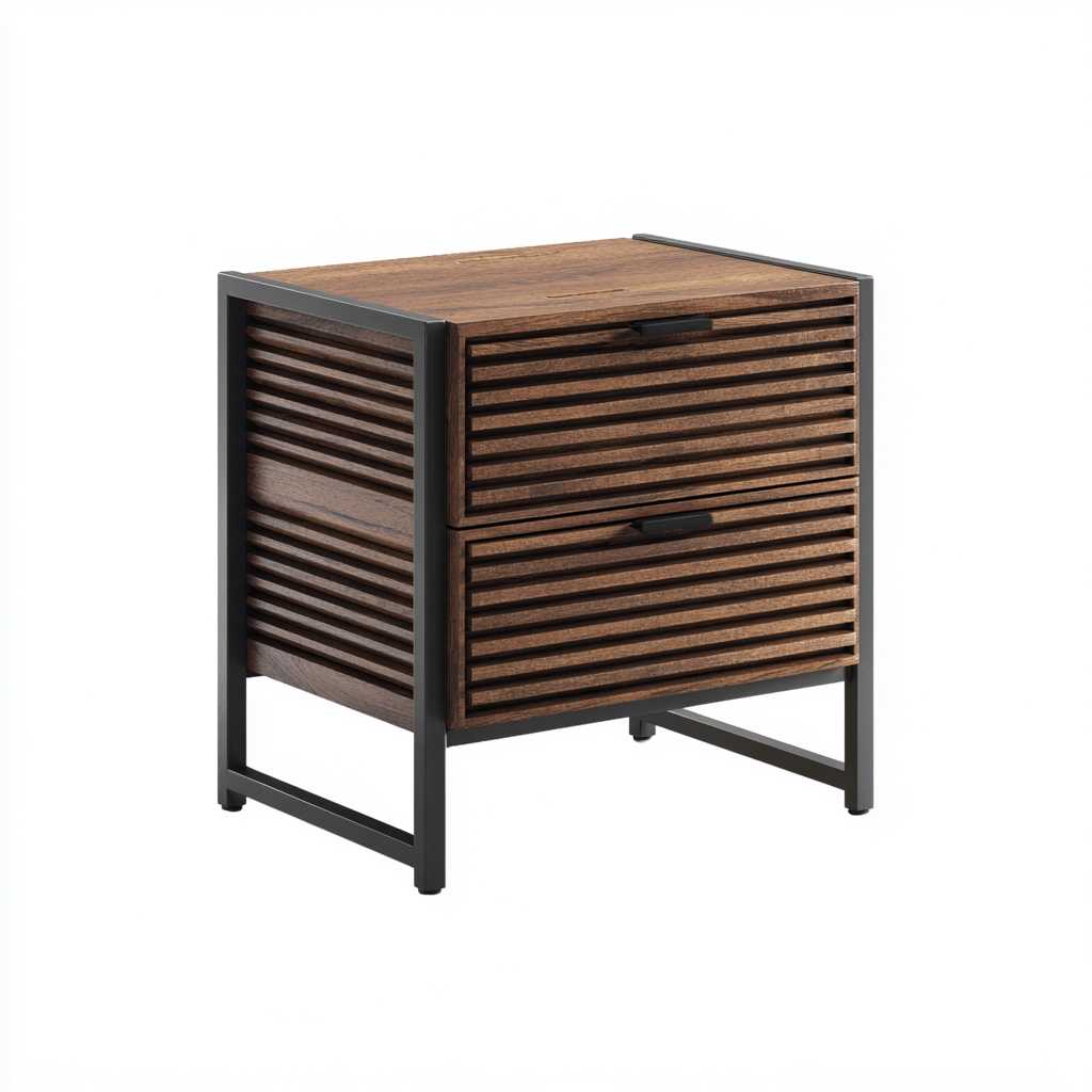 Comodino legno metallo 50x40x55 cm - marrone-nero - design moderno con cassetti-Cozymyyard