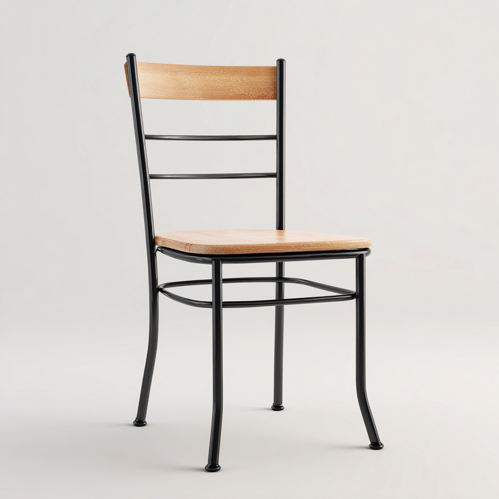 Sedia da pranzo in legno e metallo 44x48x86 cm - naturale-nero - per sala da pranzo - design essenziale-Cozymyyard