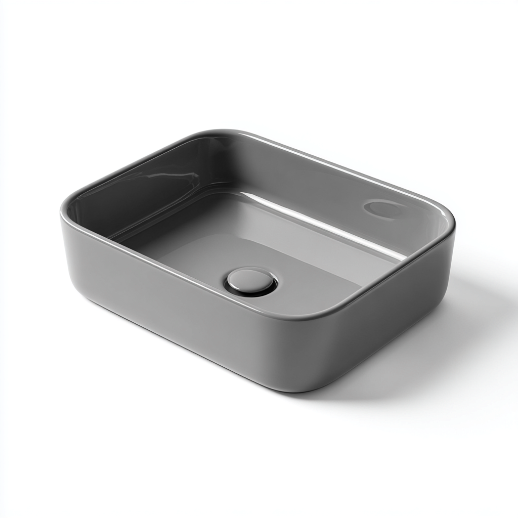 Lavabo in ceramica rettangolare 50x40x15 cm - grigio - da appoggio - design moderno-Cozymyyard