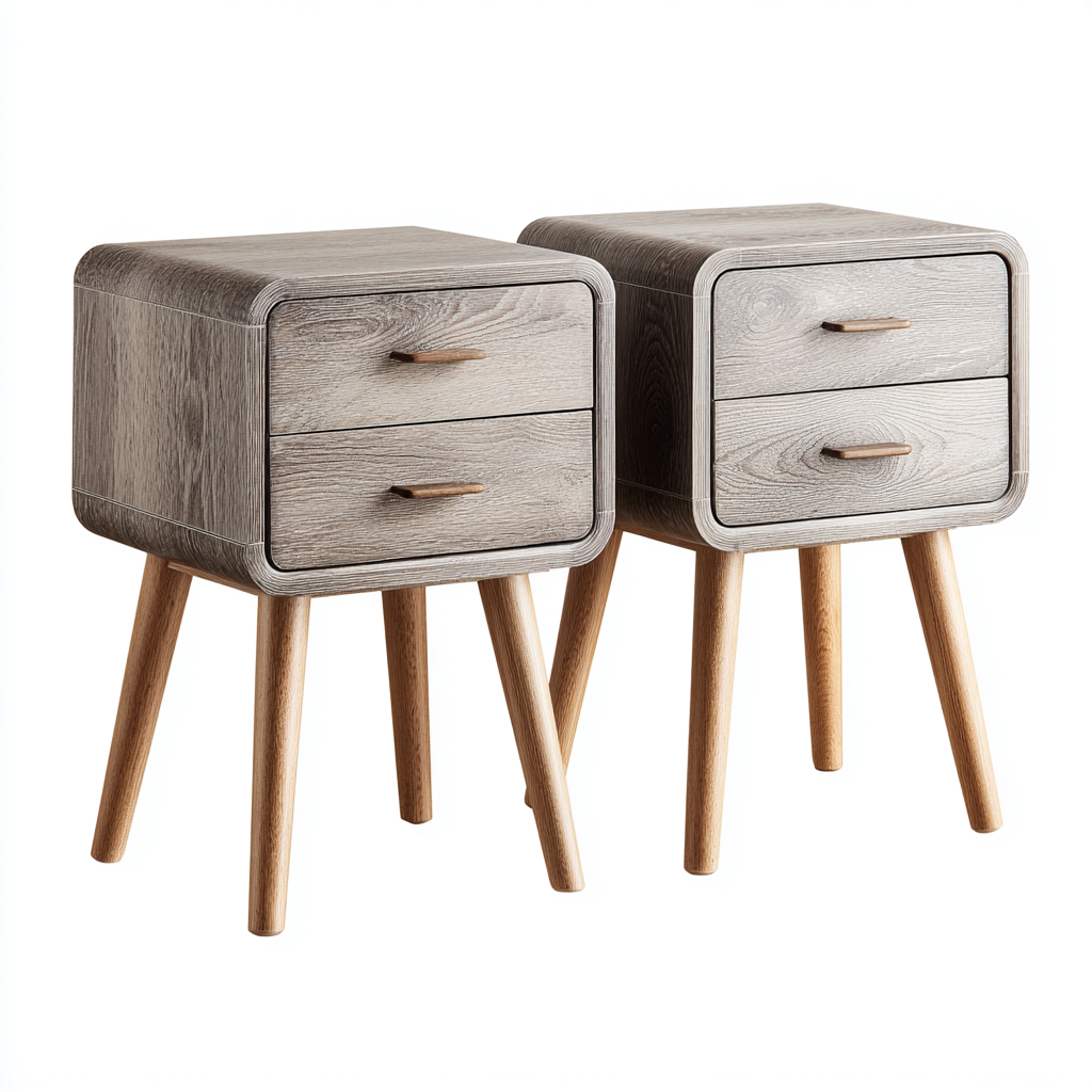 Comodino in MDF con gambe in legno 45x40x55 cm - rovere chiaro - design moderno per camera da letto-Cozymyyard