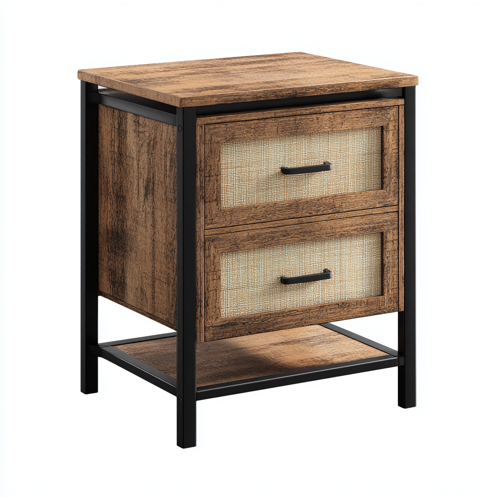 Comodino legno metallo 45x40x55 cm - marrone-nero - design industriale con cassetti-Cozymyyard