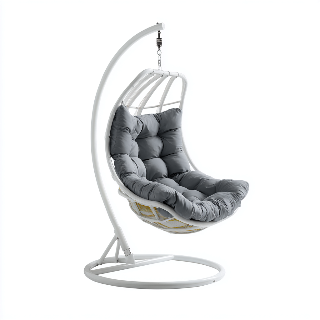 Poltrona sospesa da giardino in metallo e intreccio 95x95x185 cm - bianco-grigio - stile moderno-Cozymyyard