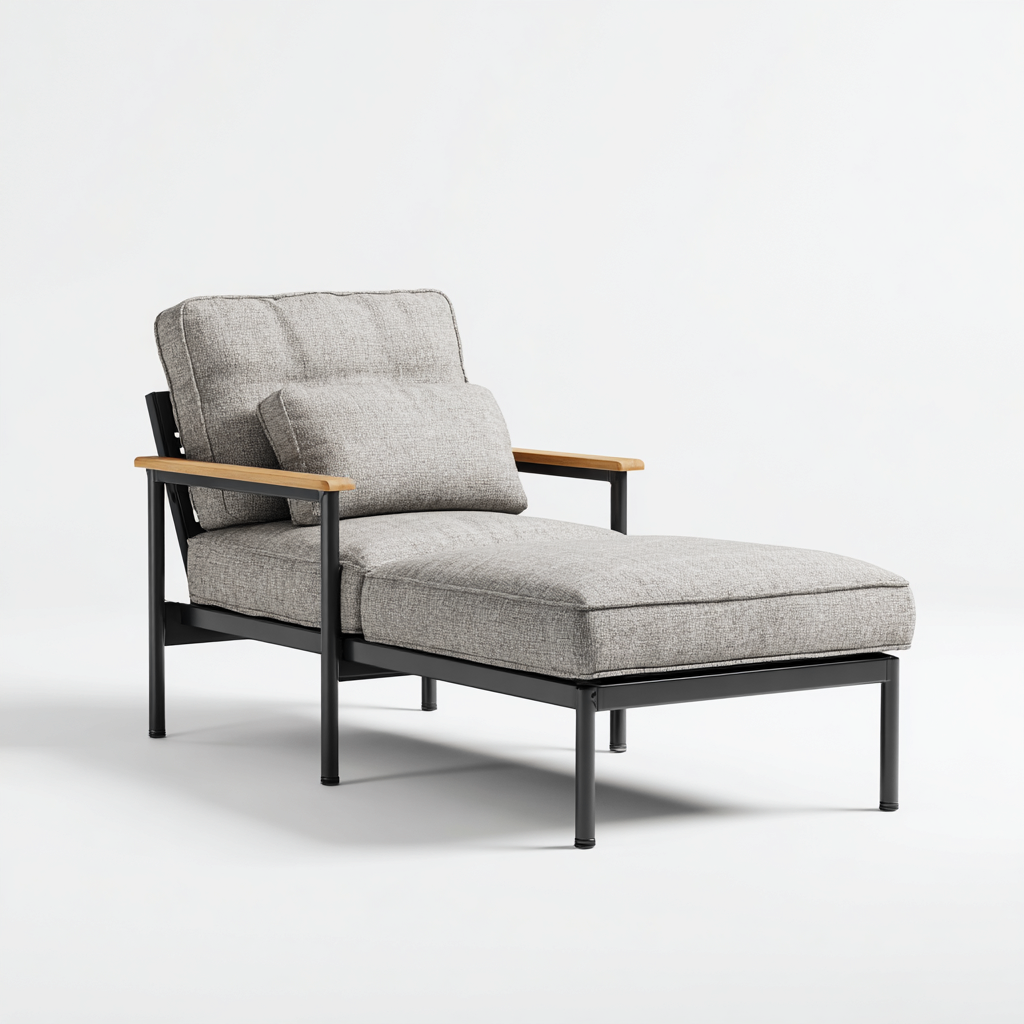 Lettino da sole in metallo e tessuto imbottito 155x70x75 cm - grigio - design moderno per relax all’aperto-Cozymyyard