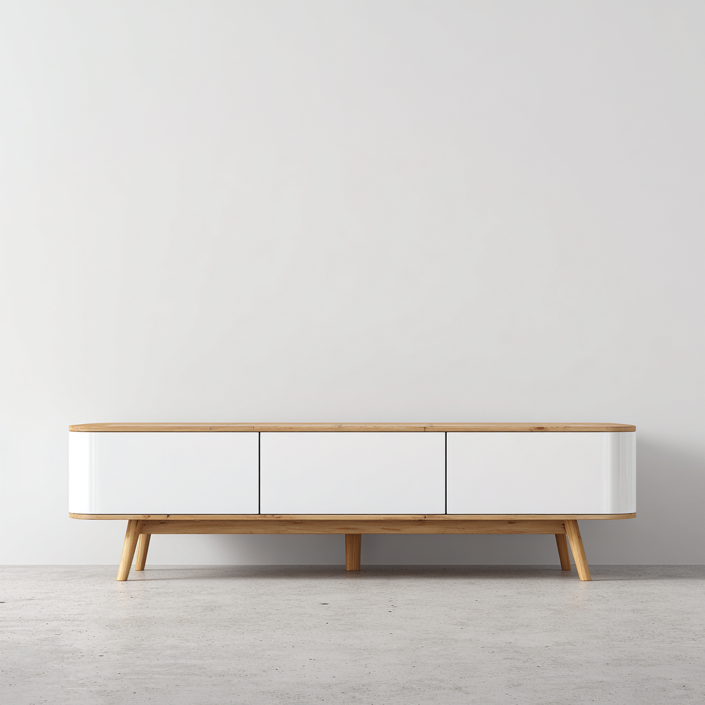 Mobile TV con struttura in legno e cassetti 180x40x50 cm - bianco-marrone - design moderno-Cozymyyard