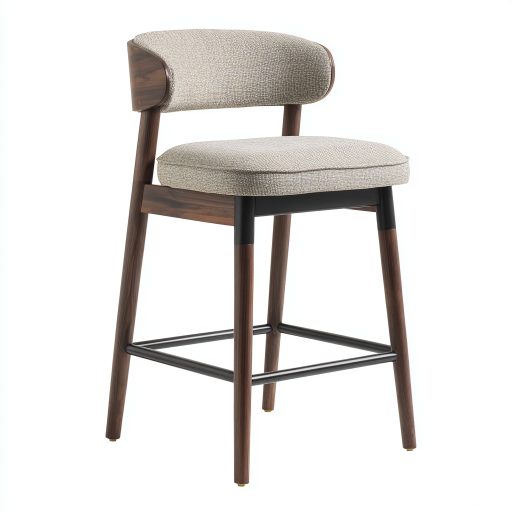 Sgabello da bar con struttura in legno e seduta imbottita 46x45x97 cm - beige - design moderno-Cozymyyard