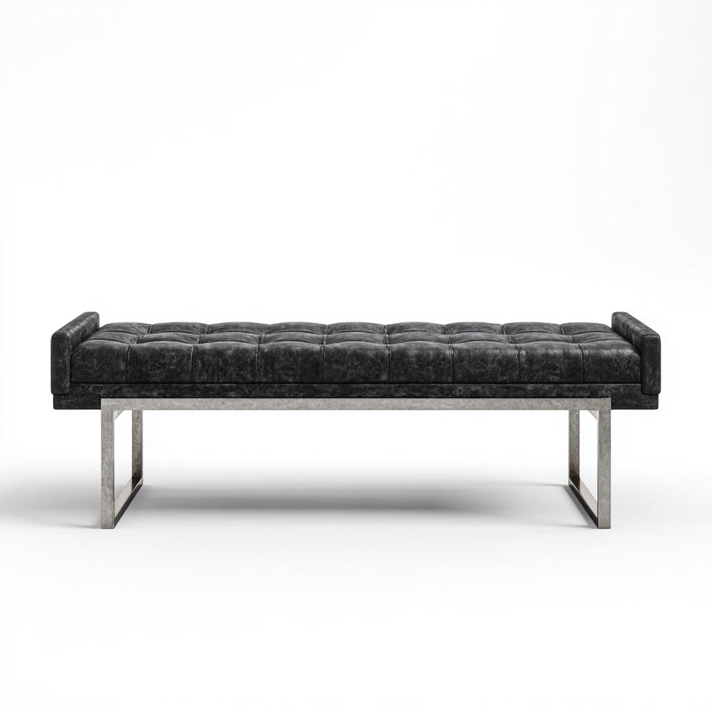 Panca per letto imbottita con struttura in metallo 150x42x45 cm - nero - stile industriale-Cozymyyard