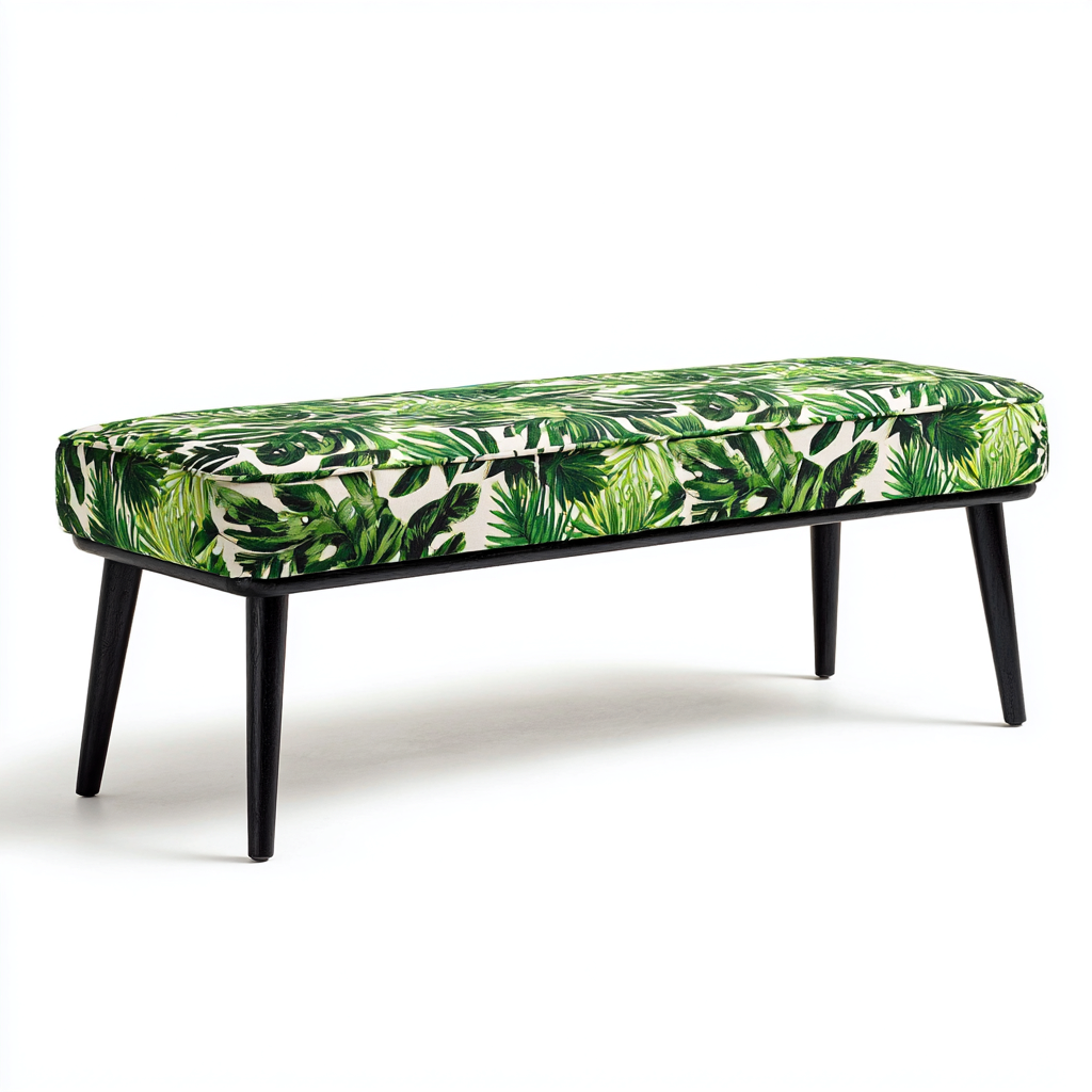 Panca per letto imbottita 120x40x45 cm - tessuto verde con motivo foglie - per camera da letto - design decorativo-Cozymyyard