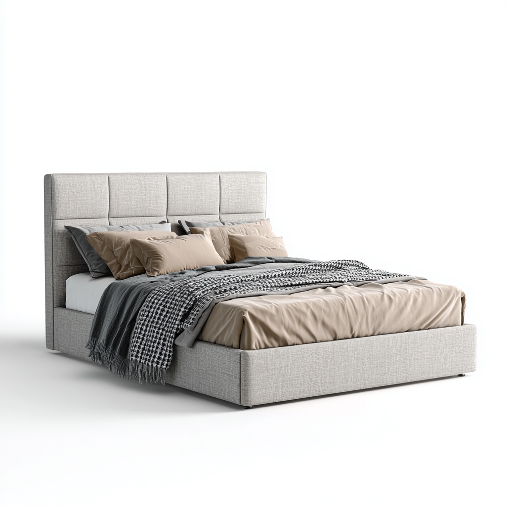 Letto matrimoniale tessuto legno 200x160x110 cm - beige - design moderno imbottito-Cozymyyard