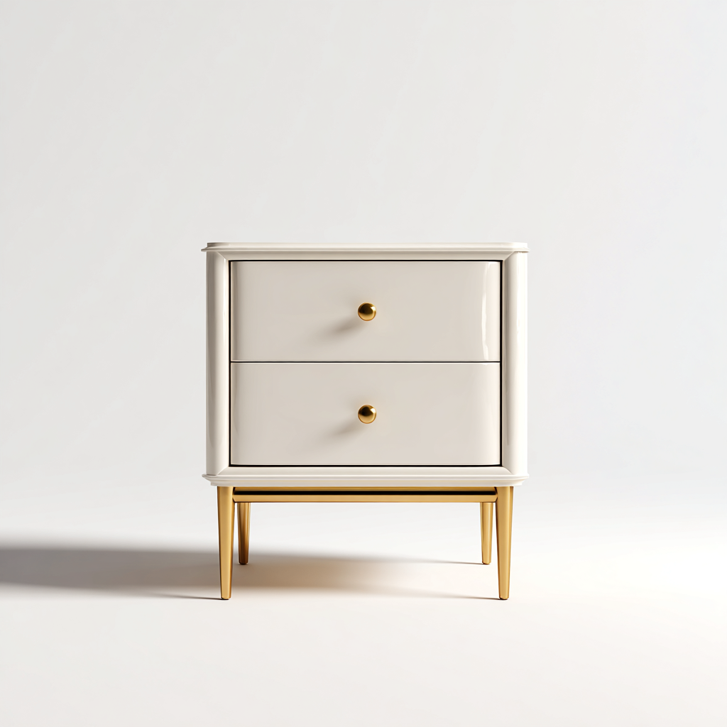 Comodino in MDF con struttura in metallo 45x40x55 cm - bianco-oro - design moderno per camera da letto-Cozymyyard