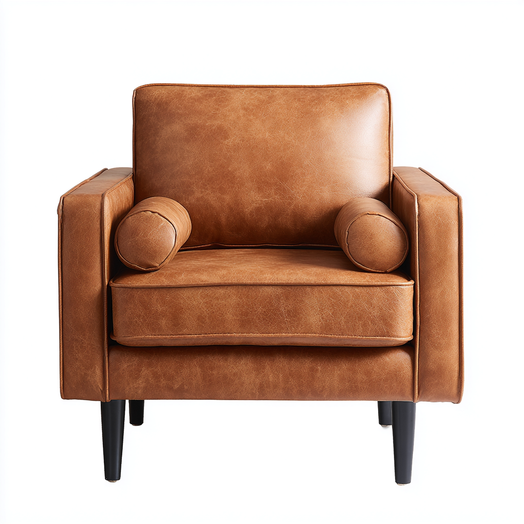 Poltrona imbottita in similpelle con struttura in legno 75x80x78 cm - Marrone - Design moderno per soggiorno-Cozymyyard