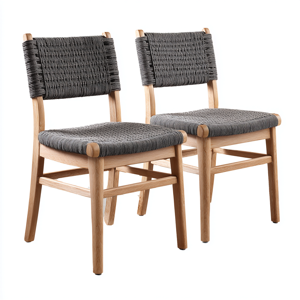 Poltrona da giardino in legno e corda intrecciata 55x55x80 cm - nero e legno naturale - per esterni - design naturale-Cozymyyard