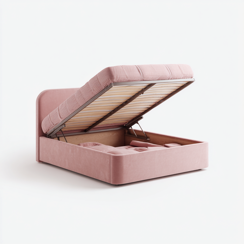 Letto matrimoniale imbottito con contenitore 206x168x105 cm - rosa - stile moderno-Cozymyyard