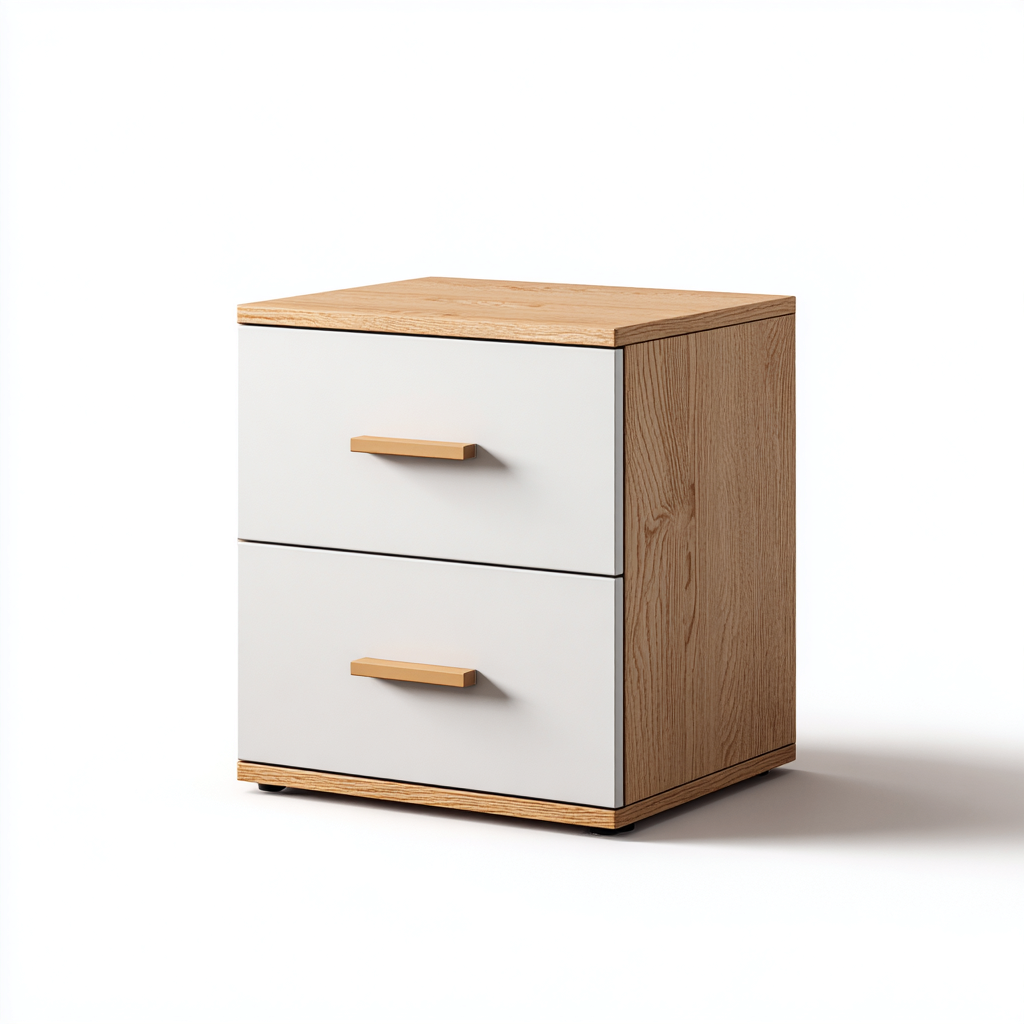 Comodino in MDF e pannello impiallacciato 45x40x55 cm - bianco-legno - design moderno per camera da letto-Cozymyyard