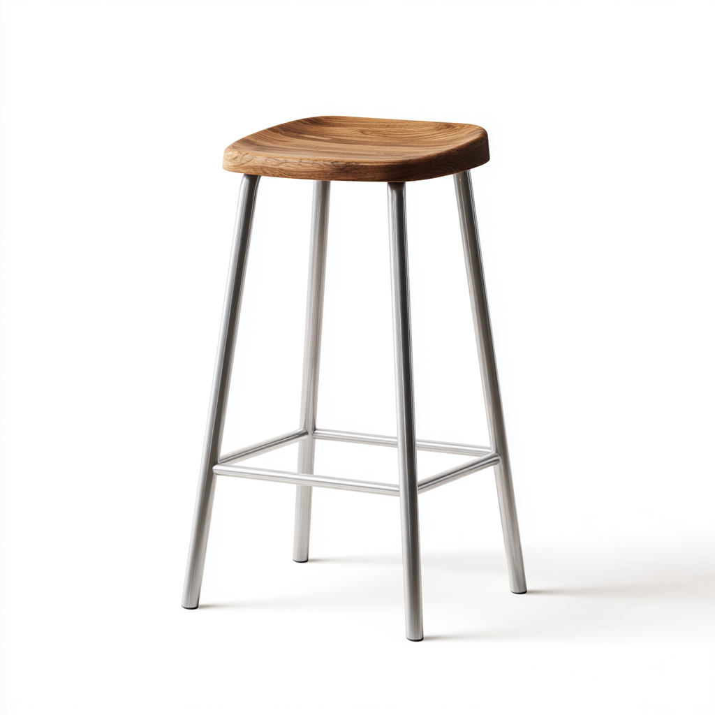 Sgabello da bar in legno e metallo 38x38x75 cm - naturale-argento - per cucina e zona bar - design moderno-Cozymyyard